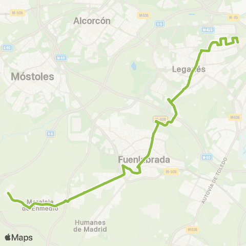 Autobuses Interurbanos Leganés (Parque Sur)-Moraleja de Enmedio (las Colinas) map