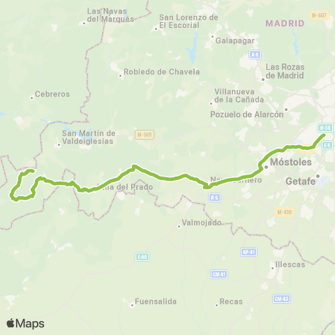 Autobuses Interurbanos Madrid (Plaza Elíptica)-Rozas de Puerto Real-Casillas map