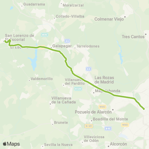 Autobuses Interurbanos Madrid (Moncloa)-San Lorenzo de el Escorial (por Galapagar) map