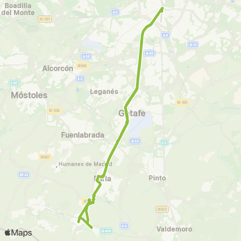 Autobuses Interurbanos Madrid (Plaza Elíptica)-Parla-Torrejón de Velasco map