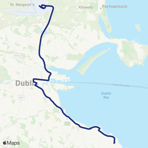 Aircoach Dublin Airport - Greystones map
