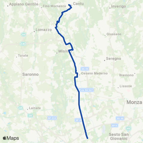 AirPullman Cantu'-Cesano M.-Milano Zara M3 map