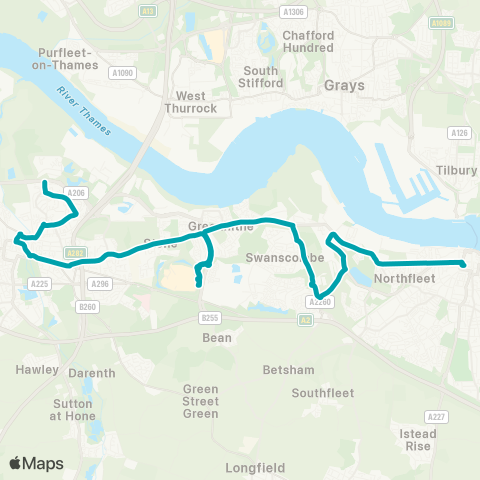 Arriva Kent and Surrey Barrack Row - Joyce Green Lane Terminus map