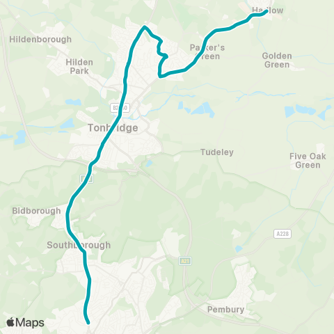 Arriva Kent and Surrey Woodbury Park Road - Hadlow Square map