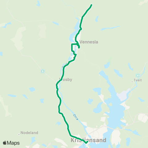 AKT - Agder kollektivtrafikk Kvadraturen - Mosby - Vennesl map