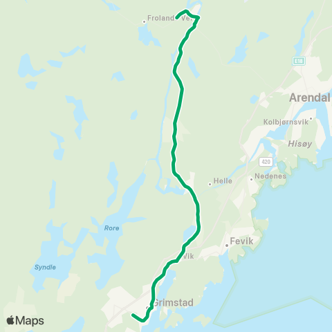 AKT - Agder kollektivtrafikk Grimstad-Rykene-Froland map