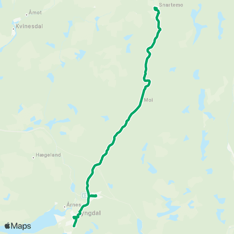AKT - Agder kollektivfrafikk Skoleskyss Skolerute Kvås / Berge / Lyngdal K map