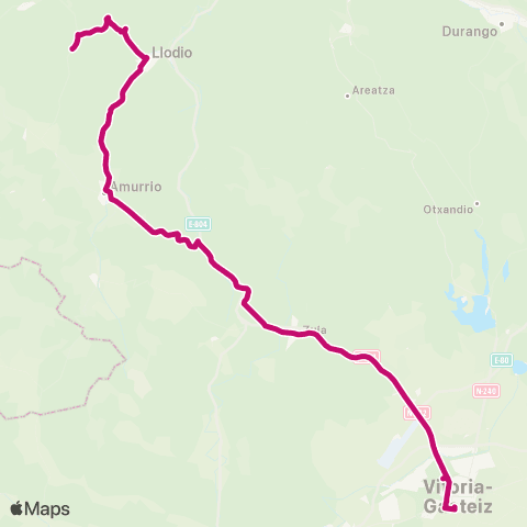 AlavaBus Vitoria-Gasteiz ↔ Amurrio ↔ Laudio-Llodio map