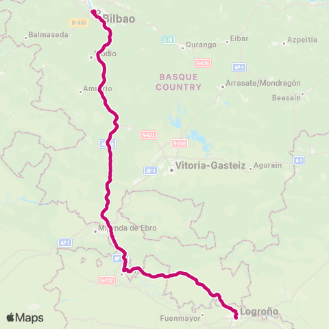 AlavaBus Bilbao ↔ Logroño map