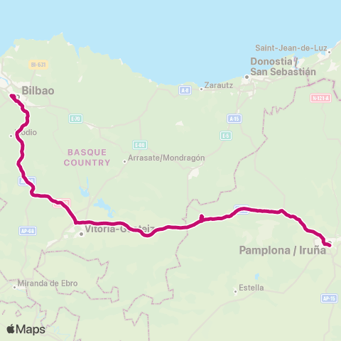 AlavaBus Bilbao ↔ Iruña-Pamplona map