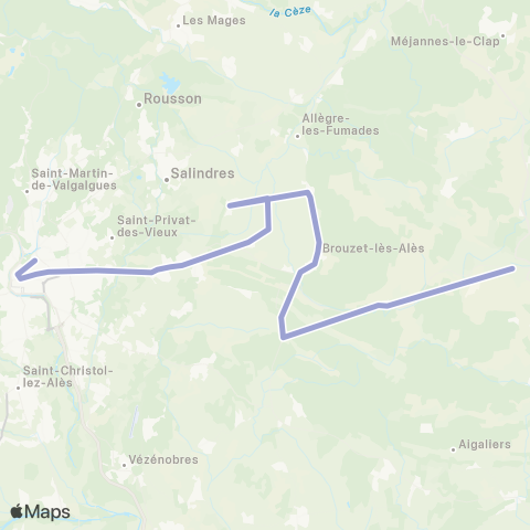 Ales'Y Vallerargues-Brouzet-Ales map