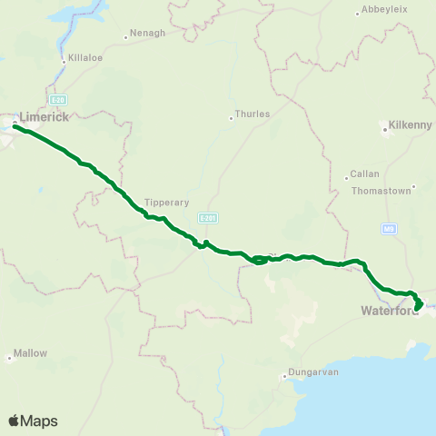 Piltown Coaches Clonmel - Waterford map