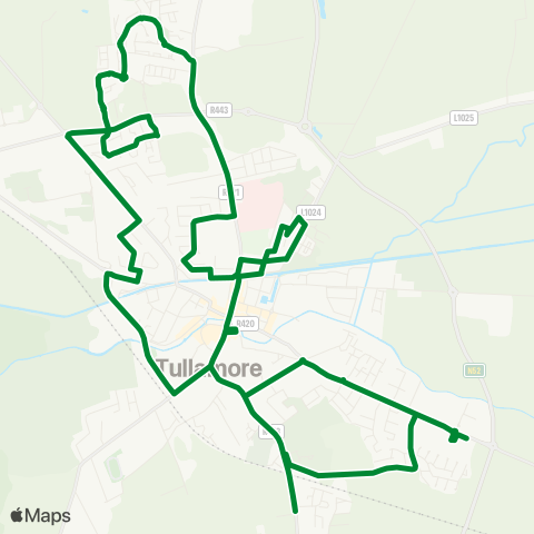 K. Buggy Coaches Llimited Tullamore Town Service map