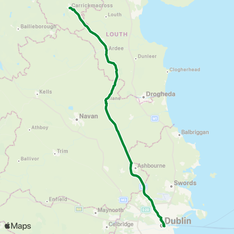 Collins Coaches Carrickmacross - Dublin map