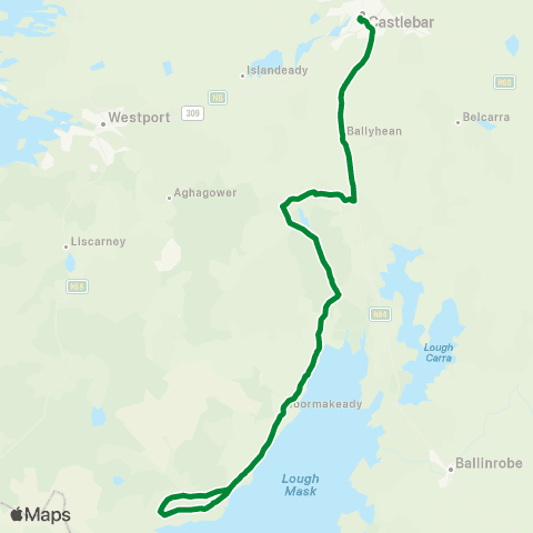 Eugene Deffely Tourmakeady - Castlebar map
