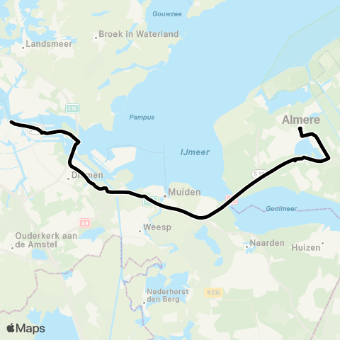 AllGo Lijn N23 (NightGo) A'dam Centraal - Almere Centrum map