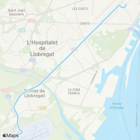 AMB Aerobús Barcelona-Aeroport T2 map