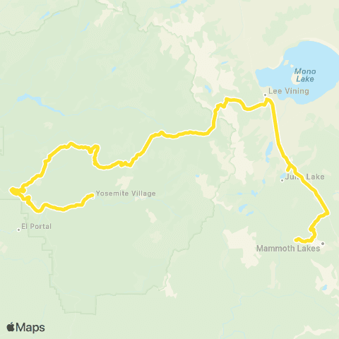 Gold Runner Thruway Bus Yosemite Visitors Ctr - Mammoth Lk Mammoth Mtn Inn map