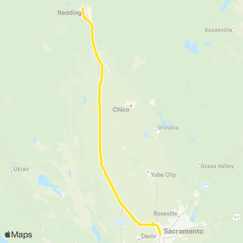 Gold Runner Thruway Bus Sacramento - Redding map