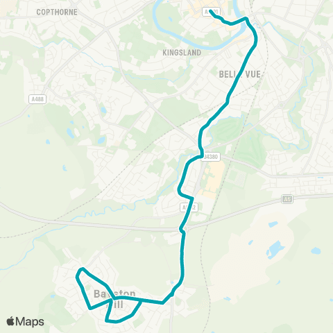 Arriva Midlands The Square - Sharpstones Lane Jct map