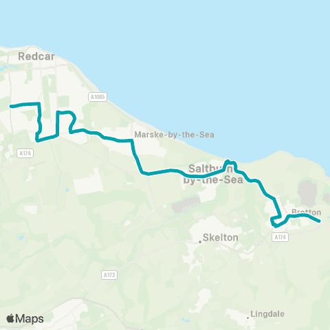 Arriva North East Roseberry Rd W End - Craggs Hall Roundabout W map