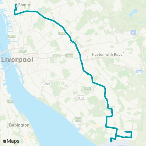 Arriva North West Liverpool John Lennon Airport - Bootle New Strand Sta map