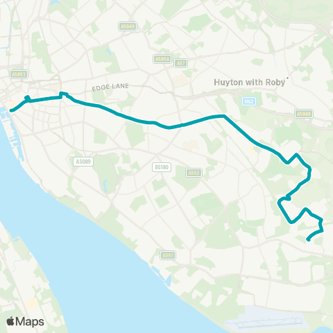 Arriva North West Halewood Shopping Ctr - Liverpool One Bus Sta map