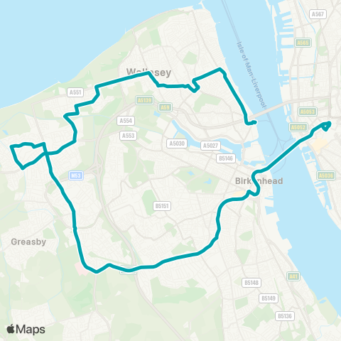 Arriva North West Whitechapel - Seacombe Ferry Terminal map