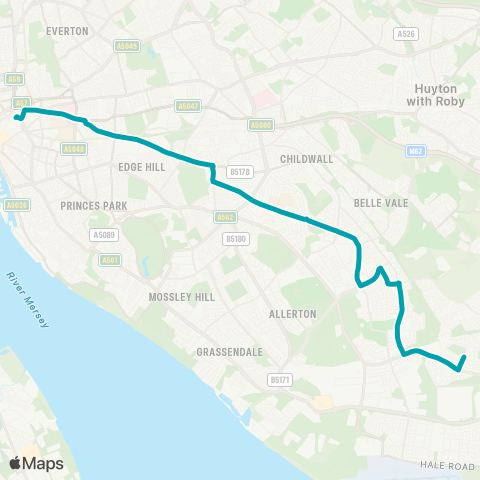 Arriva North West Halewood Shopping Ctr - Queen Square Bus Sta map