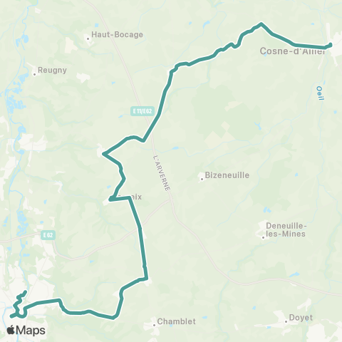 ARA Cars Région Alllier Buxieres - Cosne - Montluçon map