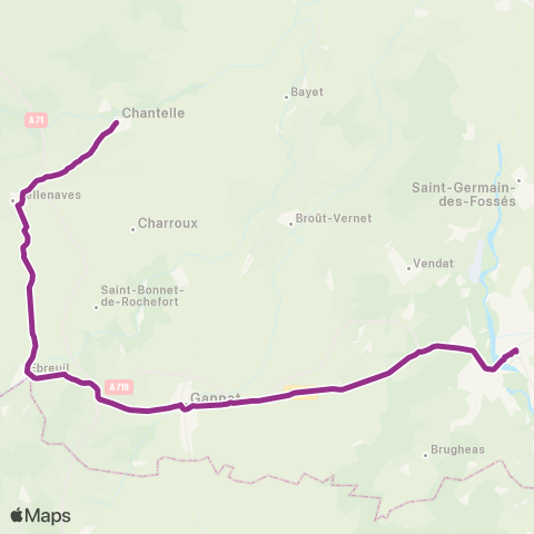 ARA Cars Région Alllier Réservation Bellenaves - Gannat - Vichy map