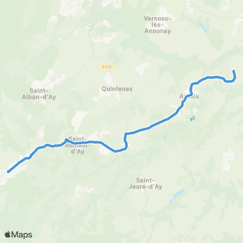 ARA Cars Ardèche - Scolaire Ardoix - St Romain d'Ay - Satillieu / Annonay - Satilieu map