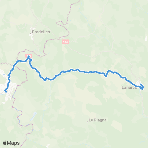 ARA Cars Ardèche - Scolaire St Etienne de Lugdares - Cellier du Luc - Langogne / Cellier du Luc - St Etienne de Lugdares map