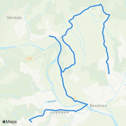 ARA Cars Ardèche - Scolaire Hx de Rosières / Rosières-Joyeuse / Sablieres-Joyeuse / Hx de Joyeuse map