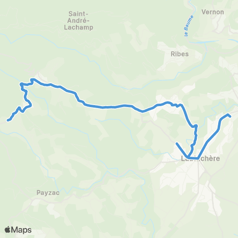ARA Cars Ardèche - Scolaire Largentiere - Laurac map