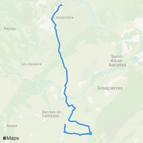 ARA Cars Ardèche - Scolaire Beaulieu - Joyeuse / Uzer - Balazuc (Rp) map