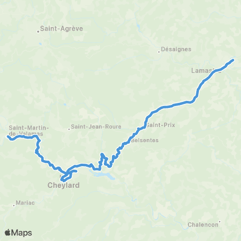 ARA Cars Ardèche - Scolaire St Martin de Valamas - le Cheylard - Lamastre map