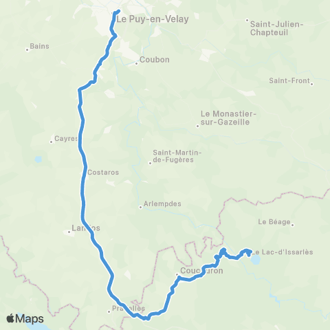 ARA Cars Ardèche - Scolaire Le Lac d'Issarles - le Puy / Ste Eulalie - le Puy map