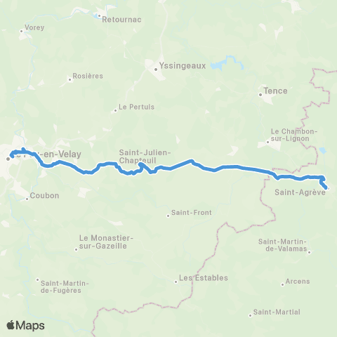 ARA Cars Ardèche - Scolaire Saint-Agreve / le Puy en Velay map