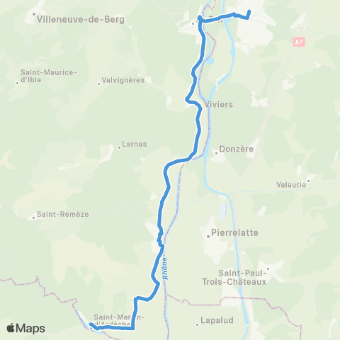 ARA Cars Ardèche - Scolaire Service Estival Entre Montélimar et St-Martin-d'Ardeche map