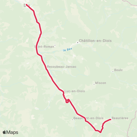 ARA Cars Région Drôme Beaurieres - Luc en Diois - Die map