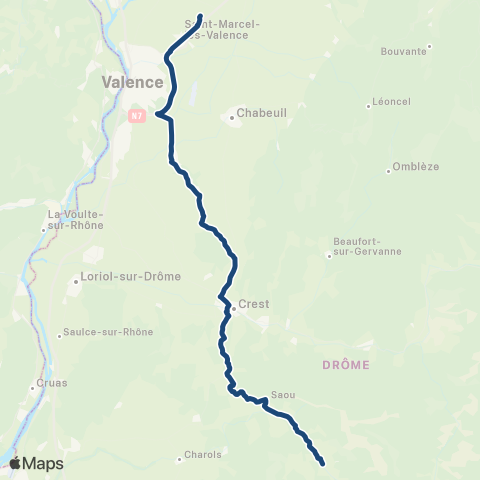 ARA Cars Région Drôme Valence TGV - Crest - Saou - Bourdeaux map