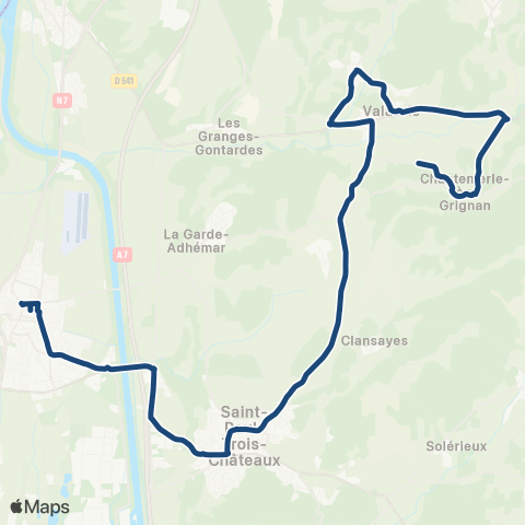 ARA Cars Région Drôme - Scolaire Sco Roussas - Valaurie - Pierrelatte map