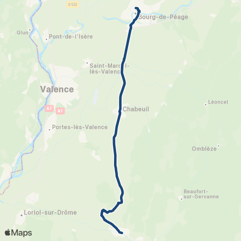 ARA Cars Région Drôme - Scolaire Sco Romans - Chab - Vaunav - Crest Nord map