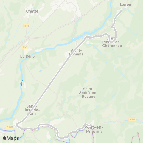 ARA Cars Région Isère - Scolaire St P de Cherennes-St Romans-Pt en Royans map