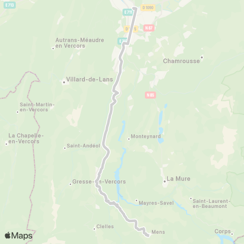 ARA Cars Région Isère - Scolaire Grenoble-Mens (Internes) map