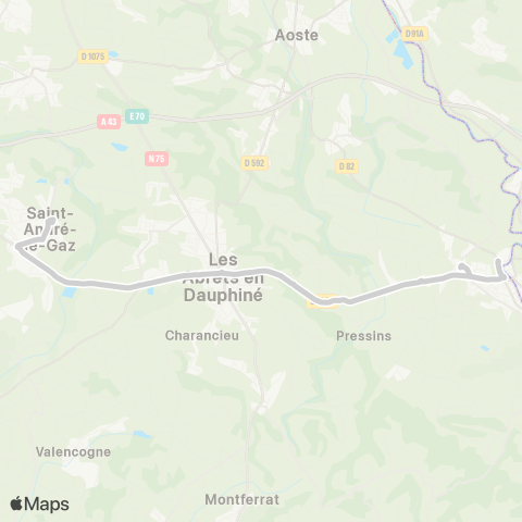 ARA Cars Région Isère - Scolaire St André le Gaz-les Abrets-Pt Beauvoisin map
