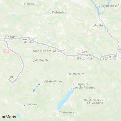 ARA Cars Région Isère - Scolaire Biol-Montrevel-St Victor-Pont Beauvoisin map