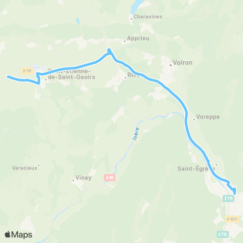 ARA Cars Région Isère Express Beaurepaire-Grenoble map