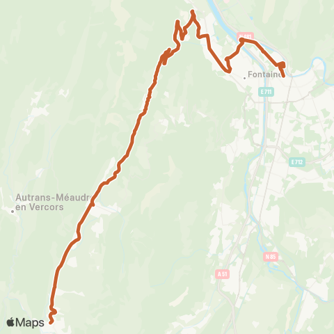 ARA Cars Région Isère Correncon en Vercors-Grenoble via Engins map